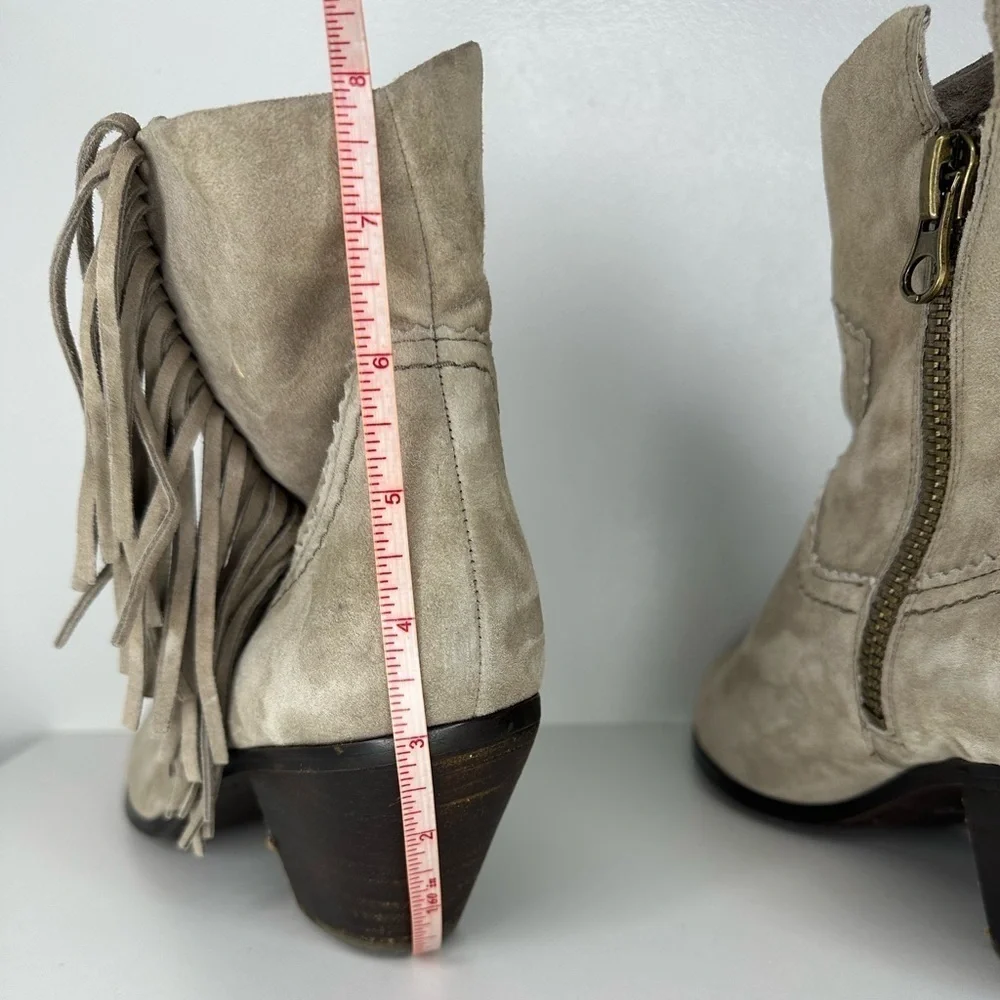 Sam Edelman Gray Suede Fringe Louie Heeled Ankle Boot Women’s Size 10.5